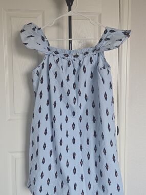Light Blue Off-Shoulder Patterned Summer Dress